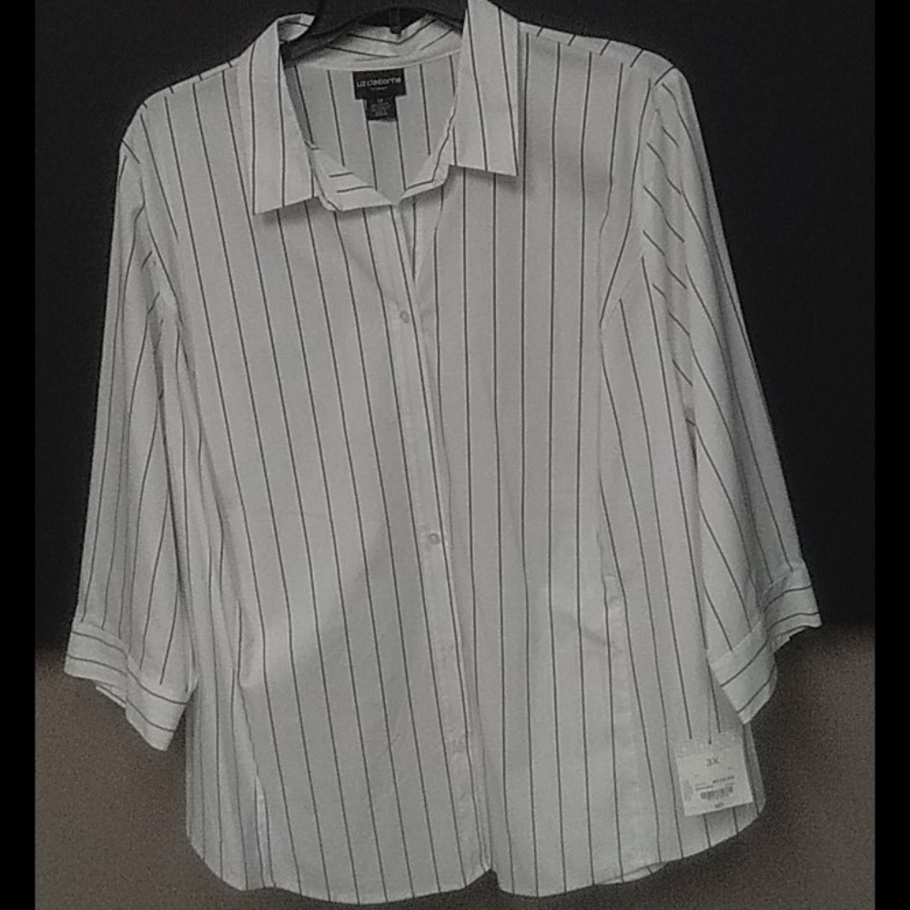 Blouse New White with black pin stripe